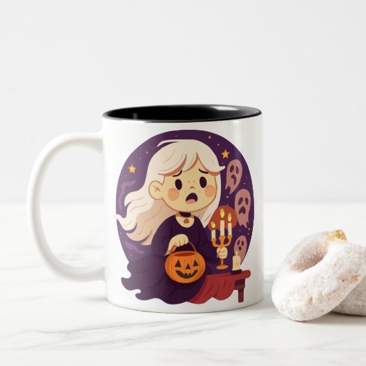 Cute Halloween Horror Witch Mug – Spooky Ghosts &  Zweifarbige Tasse (Mit Donut)