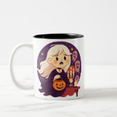 Cute Halloween Horror Witch Mug – Spooky Ghosts &  Zweifarbige Tasse (Links)