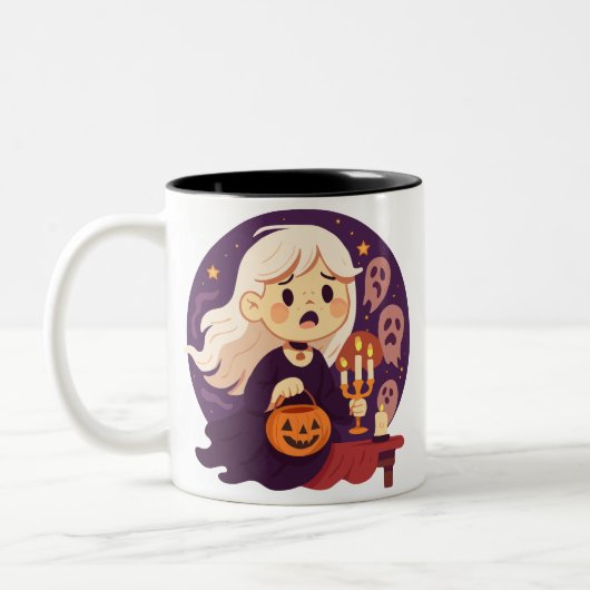 Cute Halloween Horror Witch Mug – Spooky Ghosts &  Zweifarbige Tasse (Links)