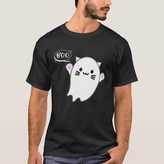 Cute Halloween Kitten Cat Flying Ghost Boo Costume T-Shirt (Vorderseite)