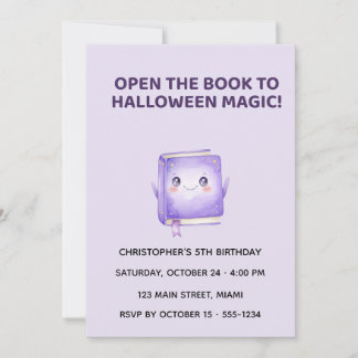 Cute Halloween Magic Book Birthday Invitation Einladung