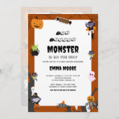 Cute Halloween Monster Baby Shower Design Einladung (Vorne/Hinten)