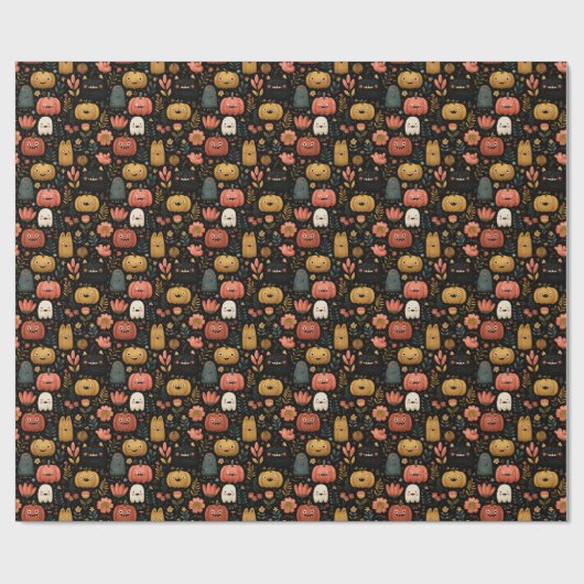 Cute Halloween Monsters and Pumpkins Pattern Geschenkpapier (Flach)