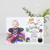 Cute Halloween Party Birthday photo Invitation Einladung (Stehend Vorderseite)