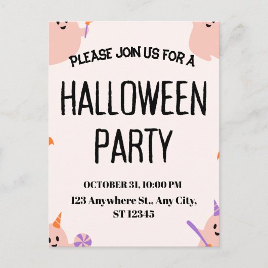 Cute Halloween Party Invitation Feiertagspostkarte (Vorderseite)