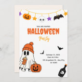Cute Halloween Party Invitation with Ghost Einladung (Vorne/Hinten)