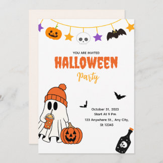 Cute Halloween Party Invitation with Ghost Einladung