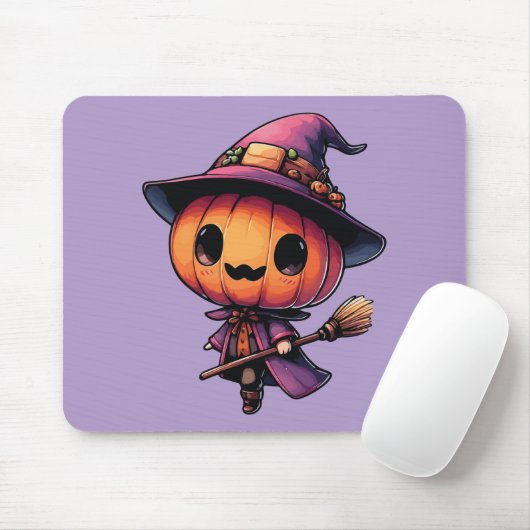 Cute Halloween pumpkin witch Mousepad (Mit Mouse)