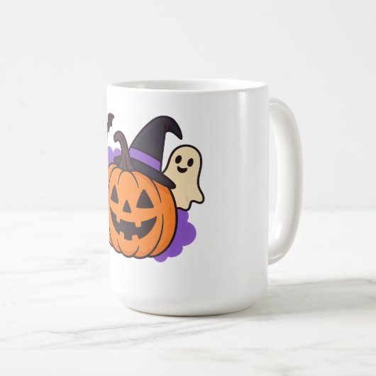Cute Halloween Pumpkin with Witch Hat – Ghost & Ba Kaffeetasse (VorderseiteRechts)