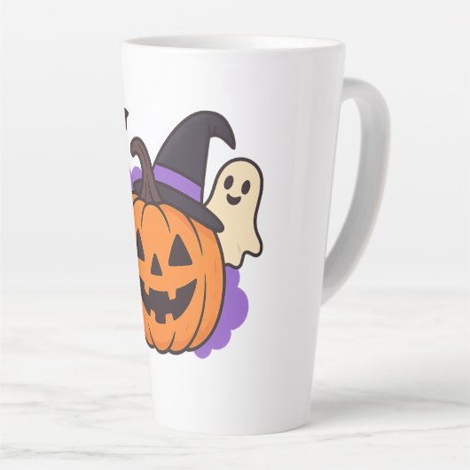 Cute Halloween Pumpkin with Witch Hat – Ghost & Ba Milchtasse (Rechte Ecke)