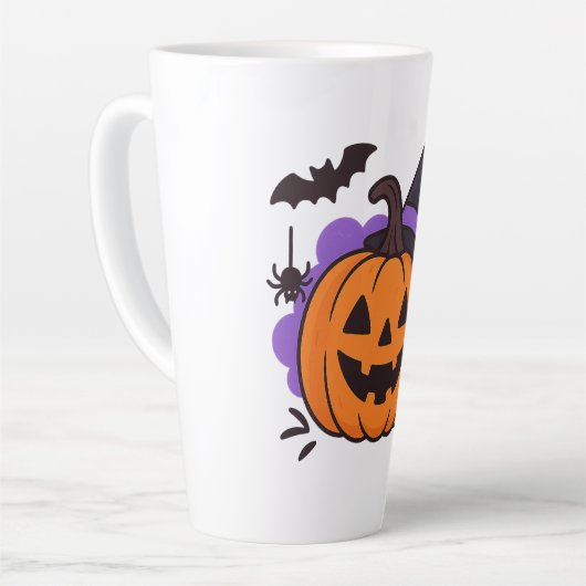 Cute Halloween Pumpkin with Witch Hat – Ghost & Ba Milchtasse (Linke Ecke)