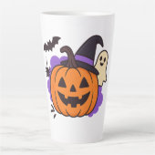 Cute Halloween Pumpkin with Witch Hat – Ghost & Ba Milchtasse (Vorderseite)