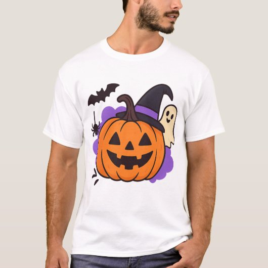 Cute Halloween Pumpkin with Witch Hat – Ghost & Ba T-Shirt (Vorderseite)