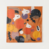 Cute Halloween Pumpkins and Ghosts Wandteppich (Vorderseite (Horizontal))