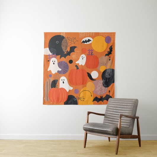 Cute Halloween Pumpkins and Ghosts Wandteppich (Beispiel)