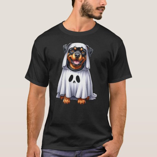 Cute Halloween Rottweiler Dog as Ghost Dog Owner D T-Shirt (Vorderseite)