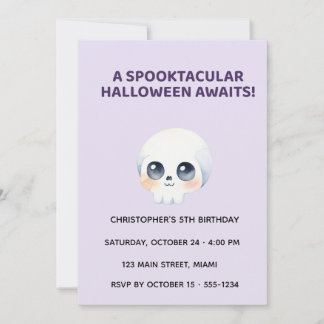 Cute Halloween Skull Birthday Invitation for Kids Einladung