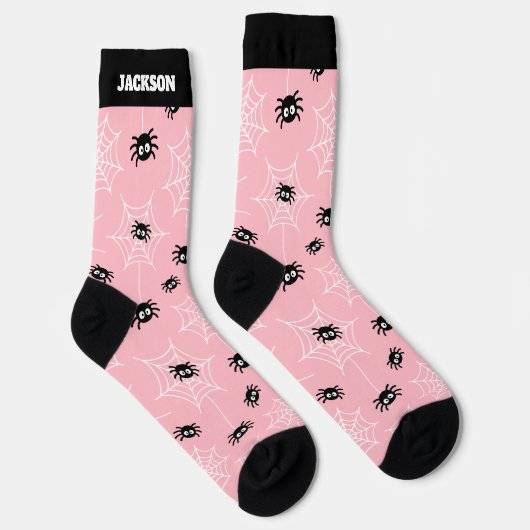Cute Halloween Spider and Web Socks with Name Socken (Rechts)