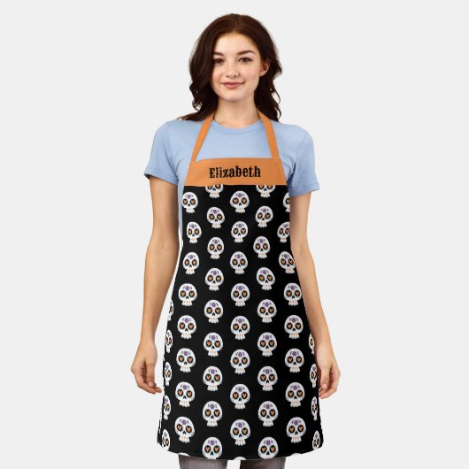 Cute Halloween Sugar Skull Pattern Schürze (Getragen)