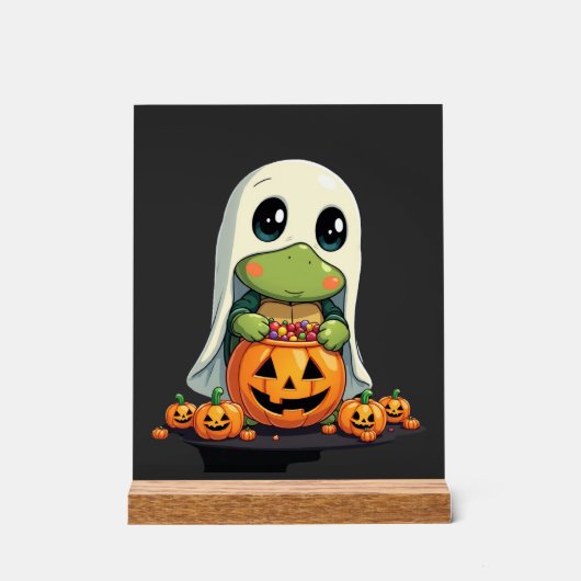 Cute Halloween Turtle Ghost with Candy (5) Acrylschild (Vorderseite)