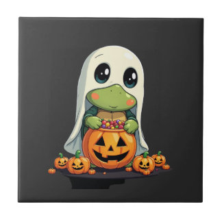 Cute Halloween Turtle Ghost with Candy (5) Fliese