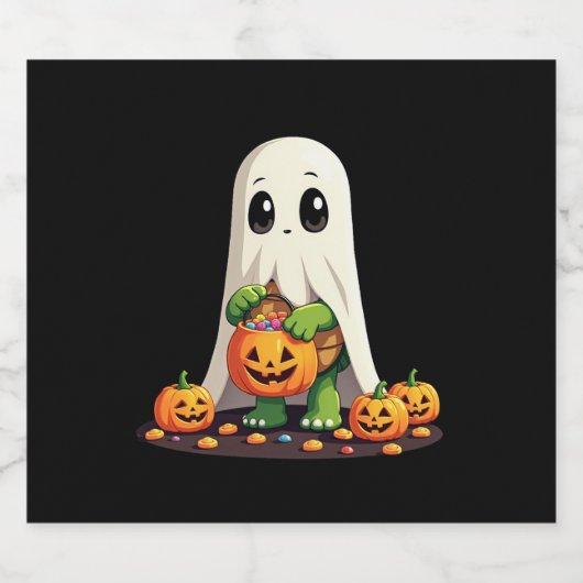 Cute Halloween Turtle Ghost with Candy (6) Schaumweinetikett (Einzelnes Label)