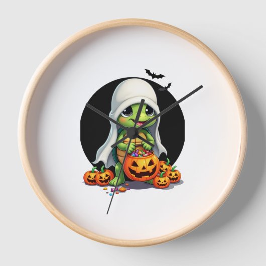 Cute Halloween Turtle Ghost with Candy (7) Uhr (Vorderseite)