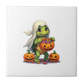 Cute Halloween Turtle Ghost with Candy (8) Fliese (Vorderseite)