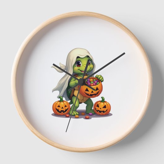 Cute Halloween Turtle Ghost with Candy (8) Uhr (Vorderseite)