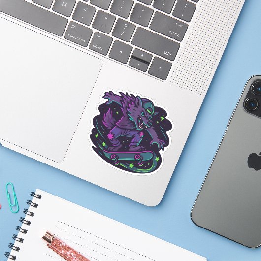 Cute Halloween Werewolf Skateboard Sticker (Laptop mit iPhone)