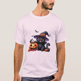 Cute Halloween Witch Cat & Pumpkin Friend  🐾🎃 T-Shirt