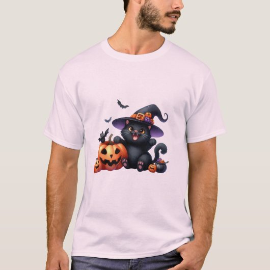 Cute Halloween Witch Cat & Pumpkin Friend  🐾🎃 T-Shirt (Vorderseite)