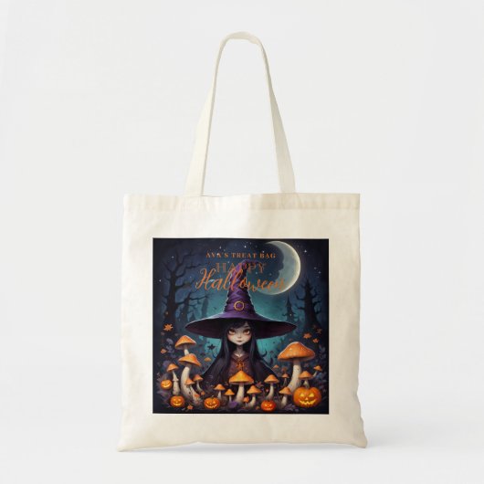 Cute Halloween Witch in Spooky Scene with Pumpkins Tragetasche (Vorne)