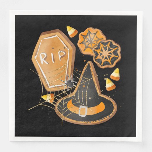 CUTE HALLOWEEN WITCHES HAT COFFIN SPIDER WEBS SERVIETTE (Vorderseite)
