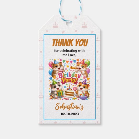 Cute Hamster Birthday Party | Kids Animal Geschenkanhänger (Vorderseite)