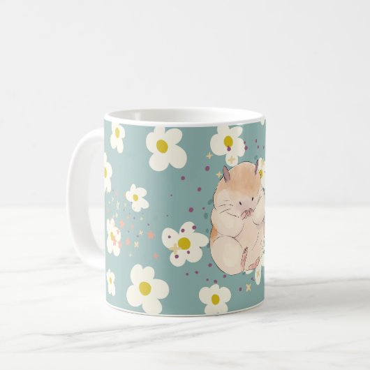 Cute Hamster & Daisy Pattern Mug – Sweet PastelMug Kaffeetasse (Vorderseite Links)