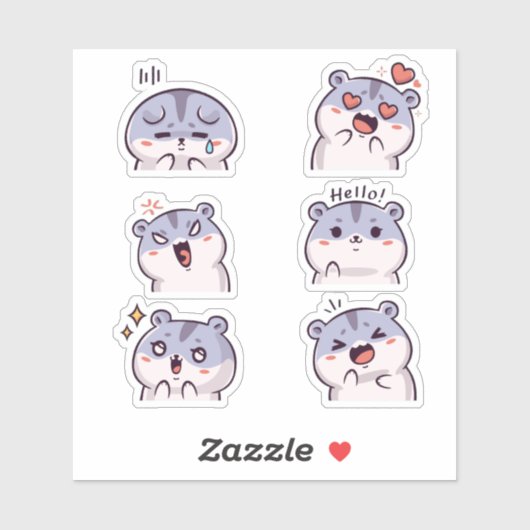 Cute Hamster Emoji Reaction Faces Vinyl Sticker  (Blatt)