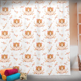 Cute Hamster Face and Pink Flowers Pattern Bath Duschvorhang