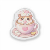 Cute Hamster in Coffee Cup Kawaii Sticker (Vorderseite)