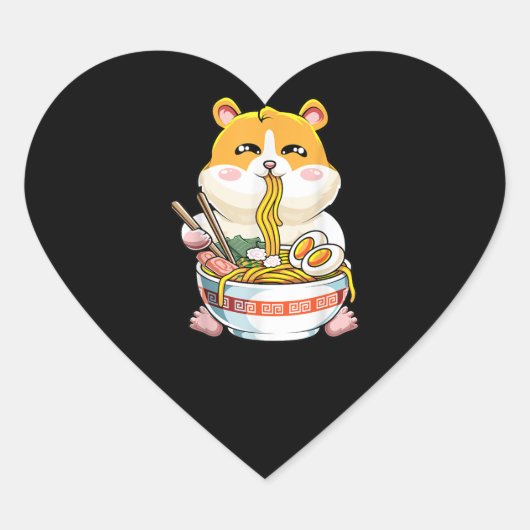 Cute Hamster Kawaii Ramen Herz-Aufkleber (Vorderseite)