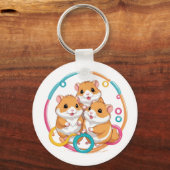 Cute Hamster Trio in Colorful Rings Schlüsselanhänger (Vorderseite)