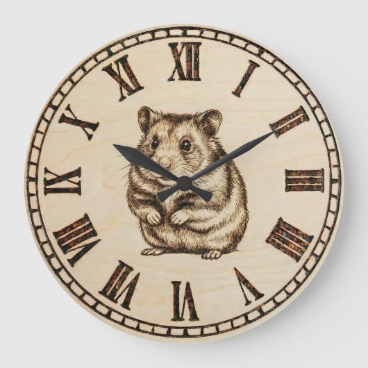 Cute Hamster Wooden Wall Clock Große Wanduhr (Vorderseite)