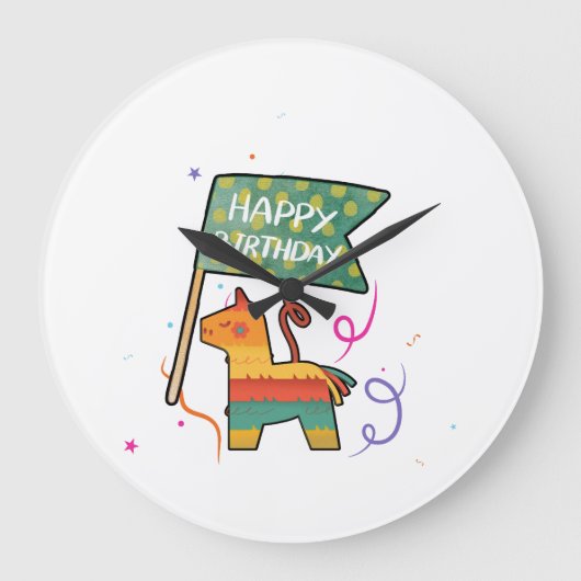 Cute Hand-Drawn Birthday  Große Wanduhr (Vorderseite)