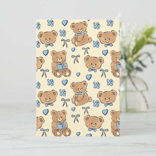 Cute Hand-drawn Brown Teddy Bears Seamless Pattern Einladung (Stehend Vorderseite)