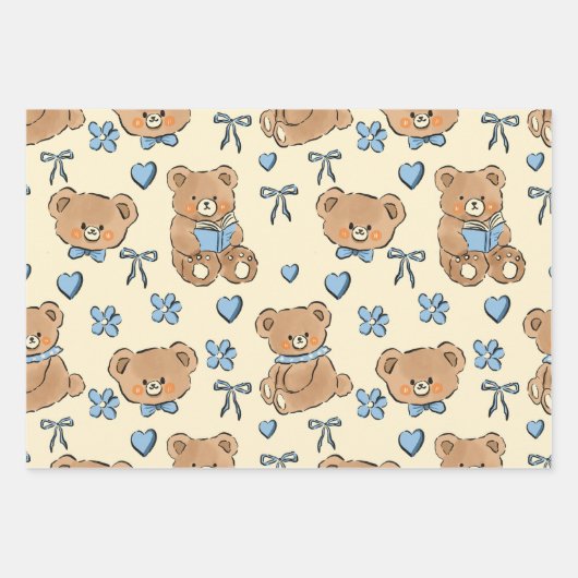 Cute Hand-drawn Brown Teddy Bears Seamless Pattern Geschenkpapier Set (Vorderseite 2)