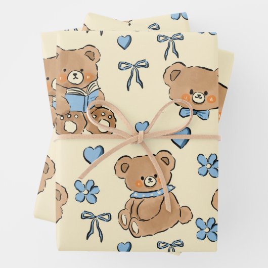 Cute Hand-drawn Brown Teddy Bears Seamless Pattern Geschenkpapier Set (Beispiel)