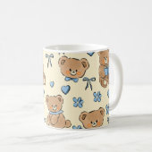 Cute Hand-drawn Brown Teddy Bears Seamless Pattern Kaffeetasse (VorderseiteRechts)