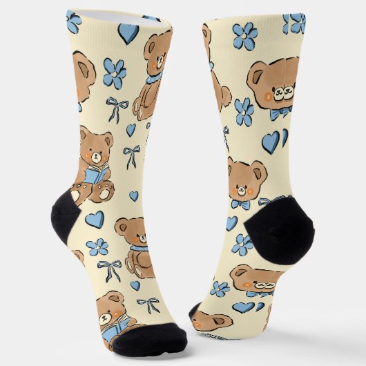 Cute Hand-drawn Brown Teddy Bears Seamless Pattern Socken (Gewinkelt)