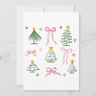 Cute Hand Drawn Christmas Trees and Bows Pattern Einladung