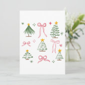 Cute Hand Drawn Christmas Trees and Bows Pattern Einladung (Stehend Vorderseite)